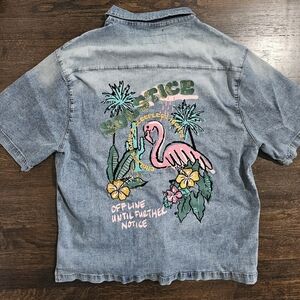 Embroidered Denim Shirt with Floral Design